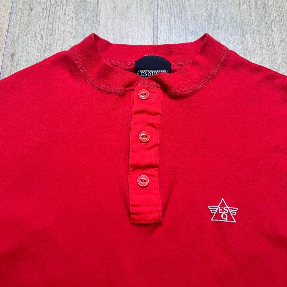 Vintage Esquire Henley Shirt Mens Large Red Short Sleeve‎ Cotton USA distress